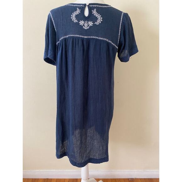 Garnet Hill Dress Tunic Cotton size small navy blue embroidered boho lightweight - Picture 3 of 5